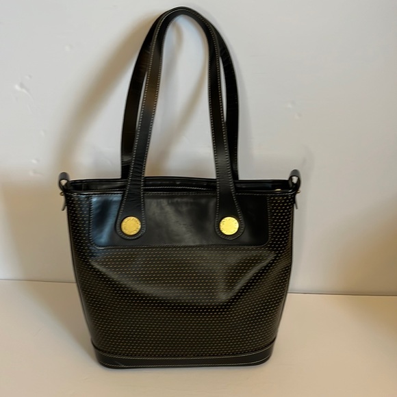 Dooney & Bourke Vintage Cabriolet Black Perforated Leather Top Zip Tote Bag - Picture 4 of 14